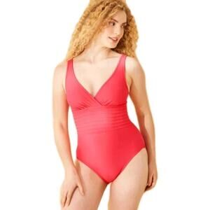 Shade &Shore Waist Detail Surplice Full Coverage One Piece Swimsuit Beach Size M